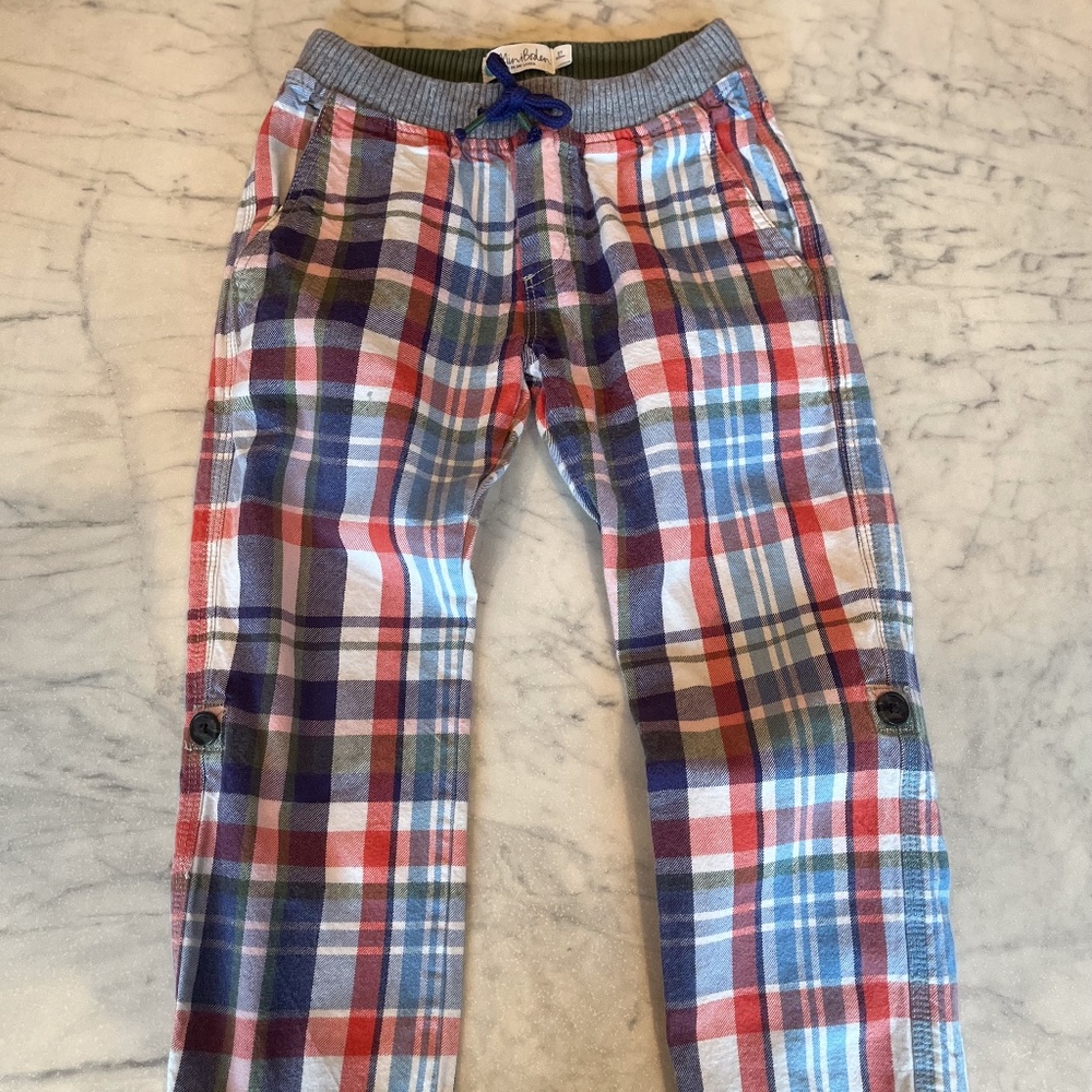Boden Plaid Cotton Pants with Roll Cuffs and Buttons